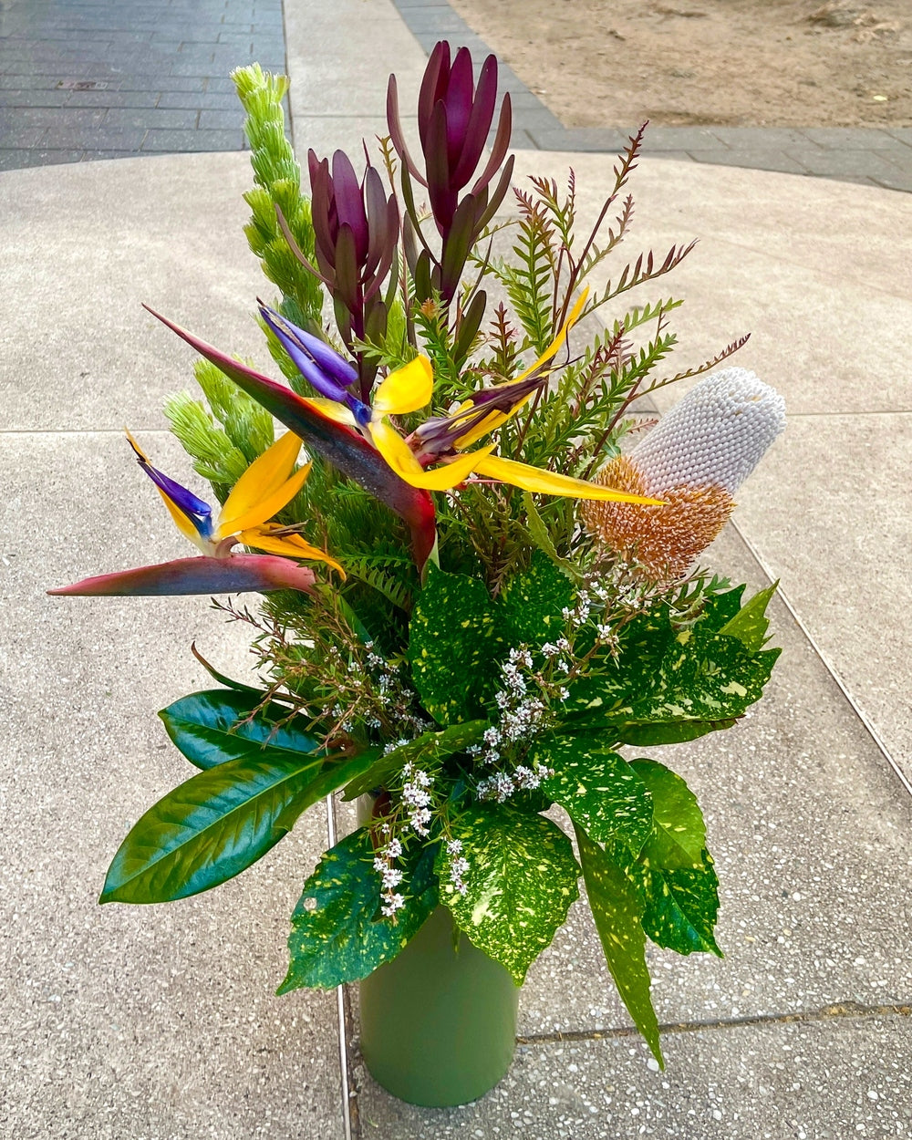 Native Vase Arrangement with Bird of Paradise