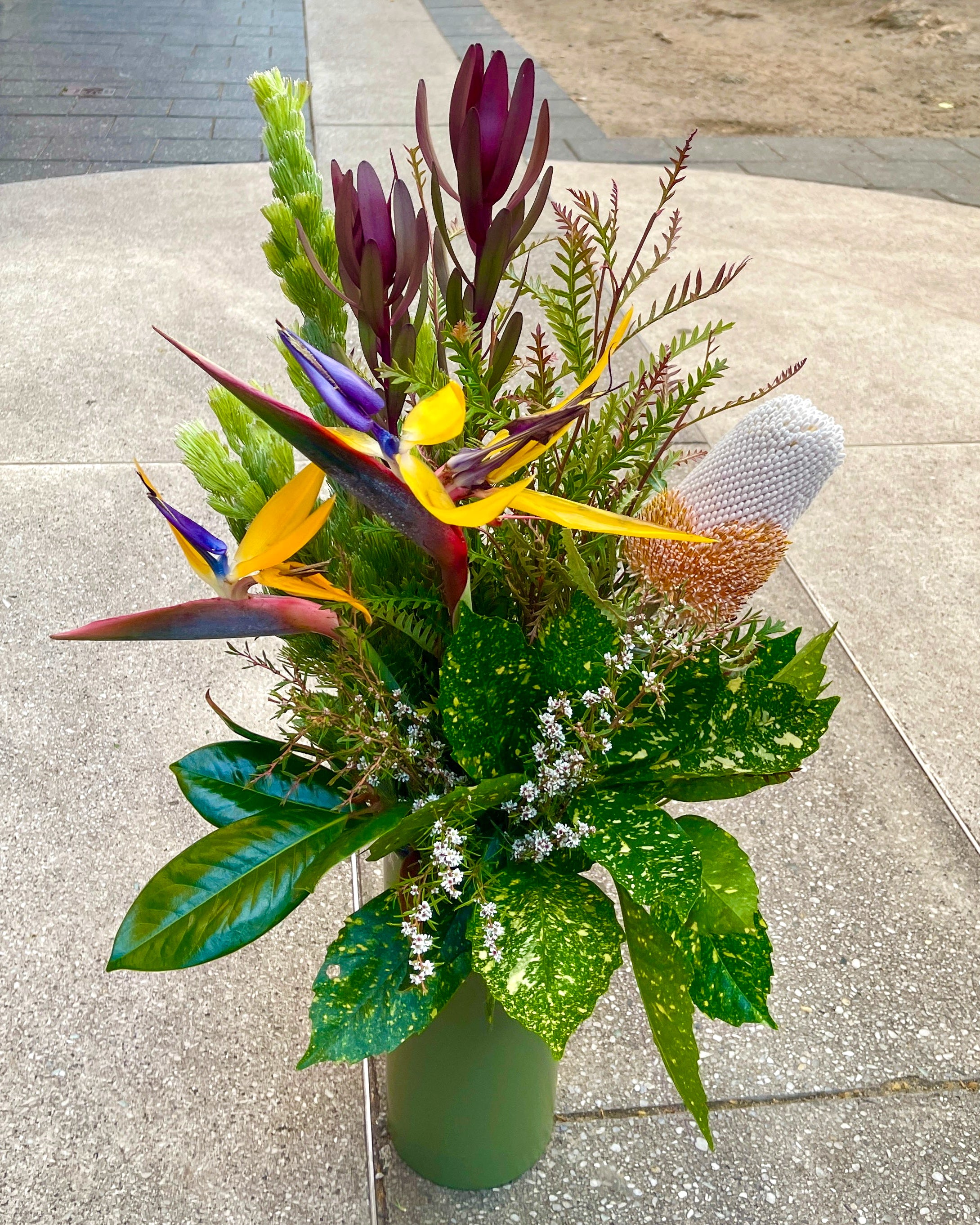 Native Vase Arrangement with Bird of Paradise