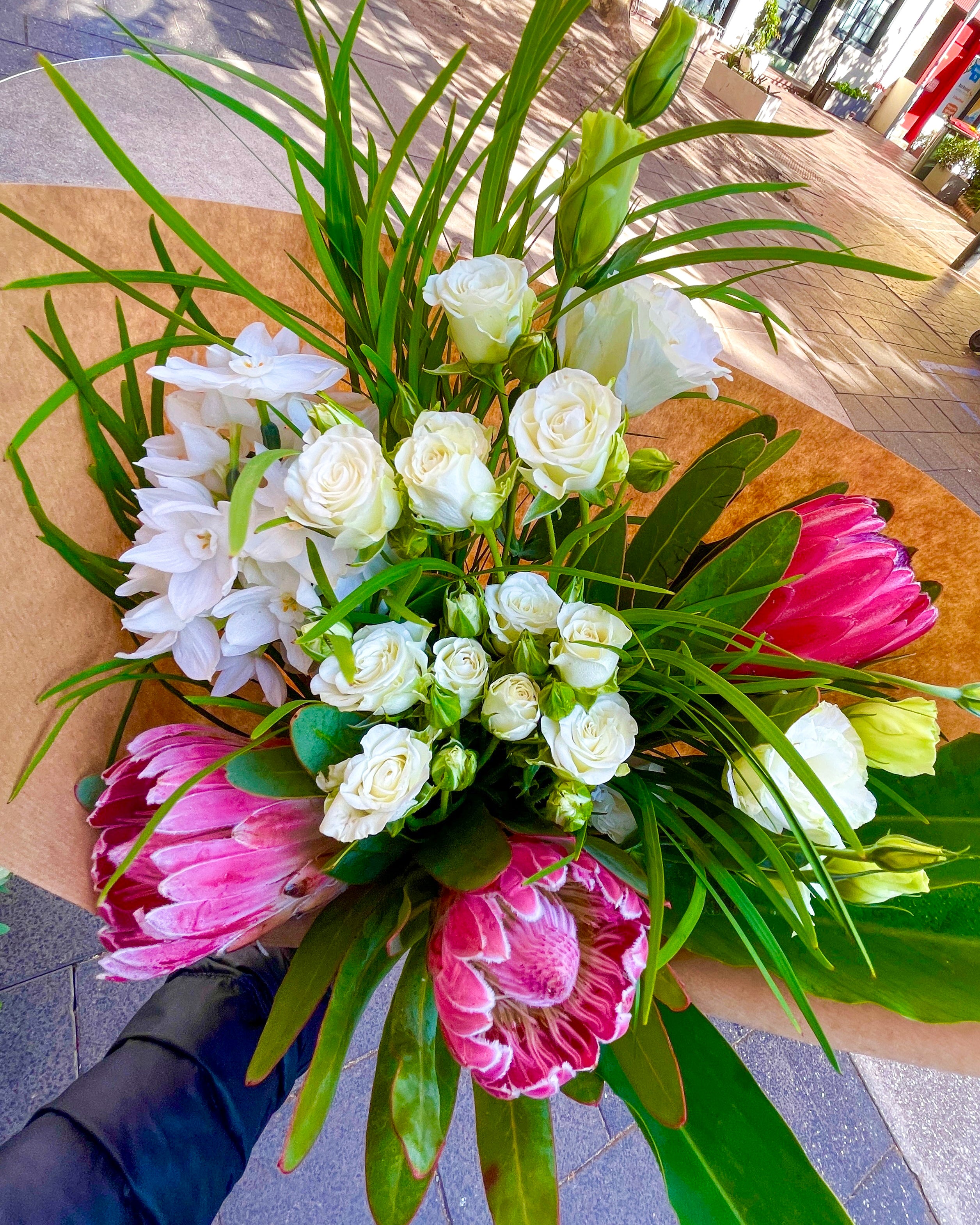 Protea & White Flowers